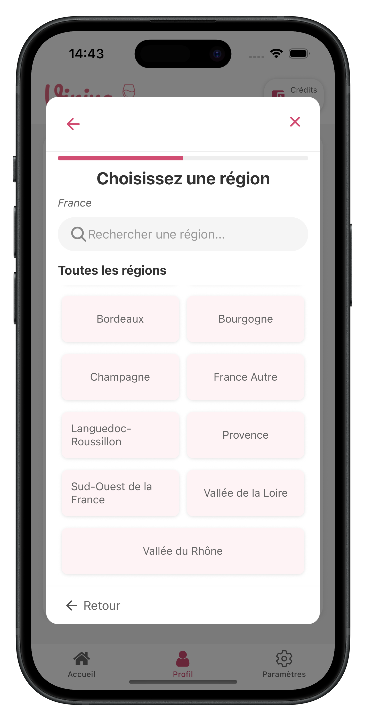 Étape 3: Région viticole